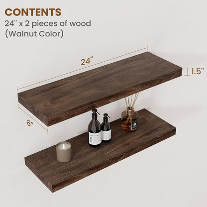 Floating Shelves for Wall Decor, 8 Inch Deep Rustic Solid Elm Wood Floating Shelves Wall Mounted