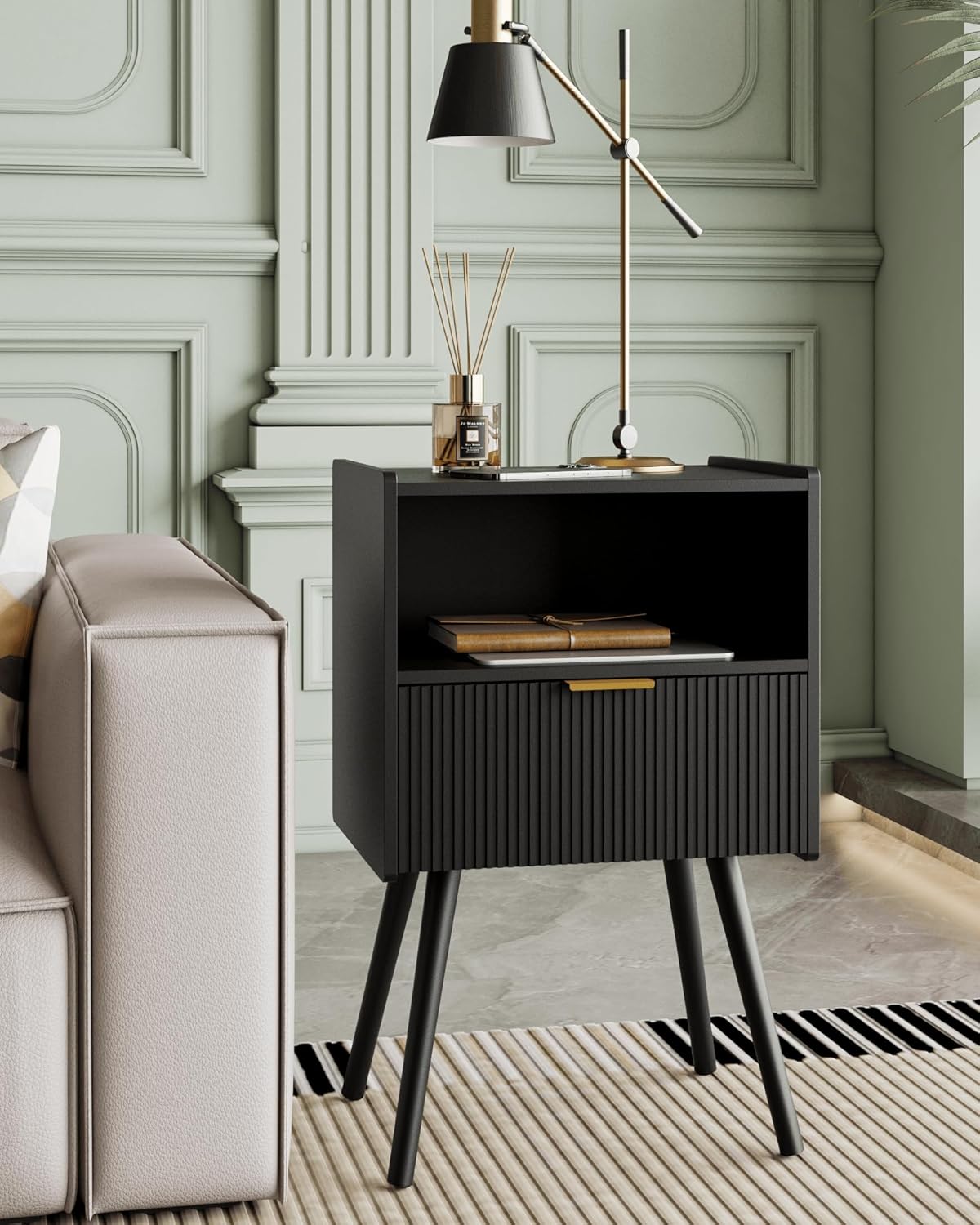 Nightstand,Modern Bedside Table with Storage Drawer and Open Wood Shelf, Accent Night Stand with