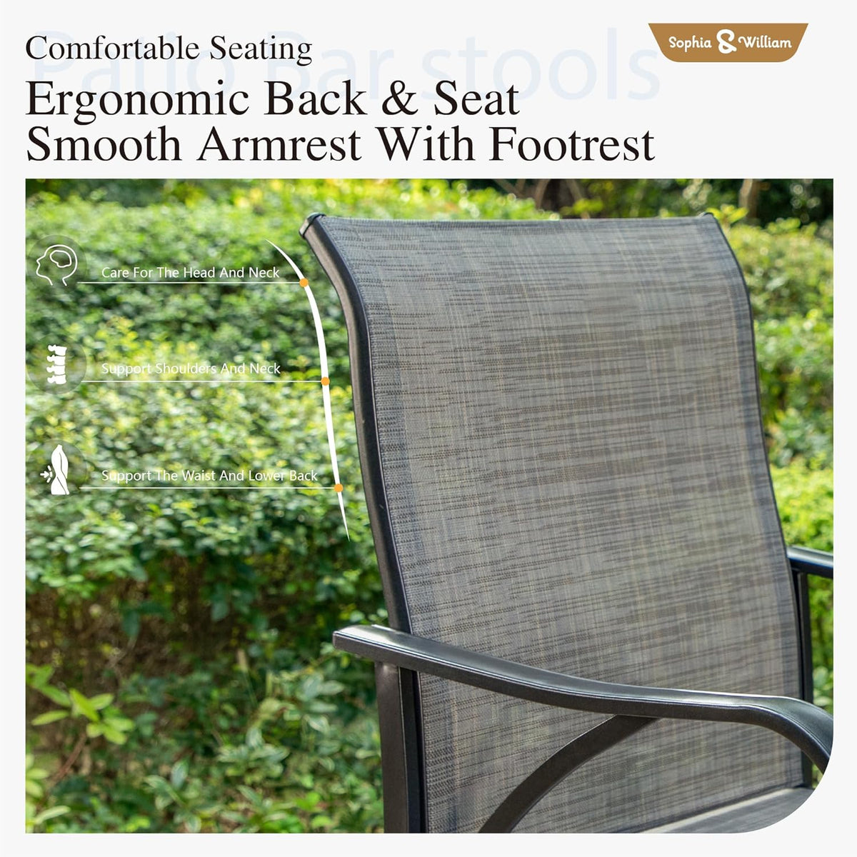 Sophia & William Outdoor Bar Set, Patio Bar Table and Chairs Set, Bar Height Patio Set - 6 x Swivel