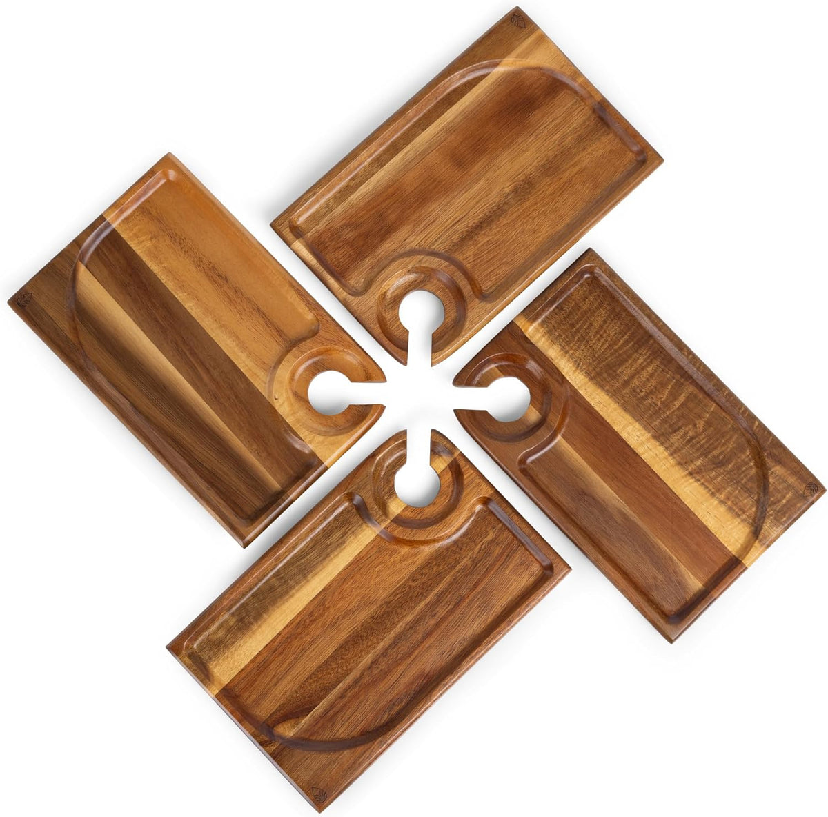 PICNIC TIME Rectangle Wine Appetizer Plates Set of 4, Cocktail Plate with Glass Holder, Cheese