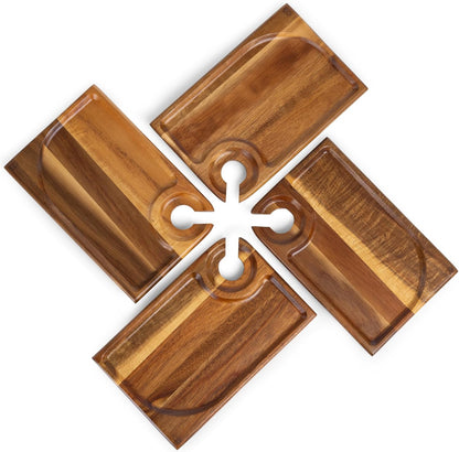 PICNIC TIME Rectangle Wine Appetizer Plates Set of 4, Cocktail Plate with Glass Holder, Cheese