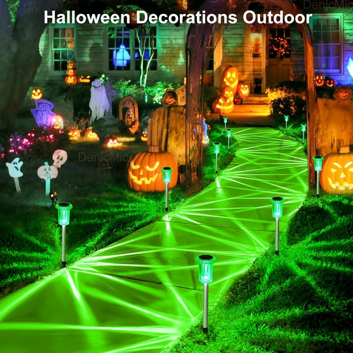 DenicMic Halloween Solar Lights Outdoor 10 Pack Green LED Waterproof Yard Garden Patio Backyard