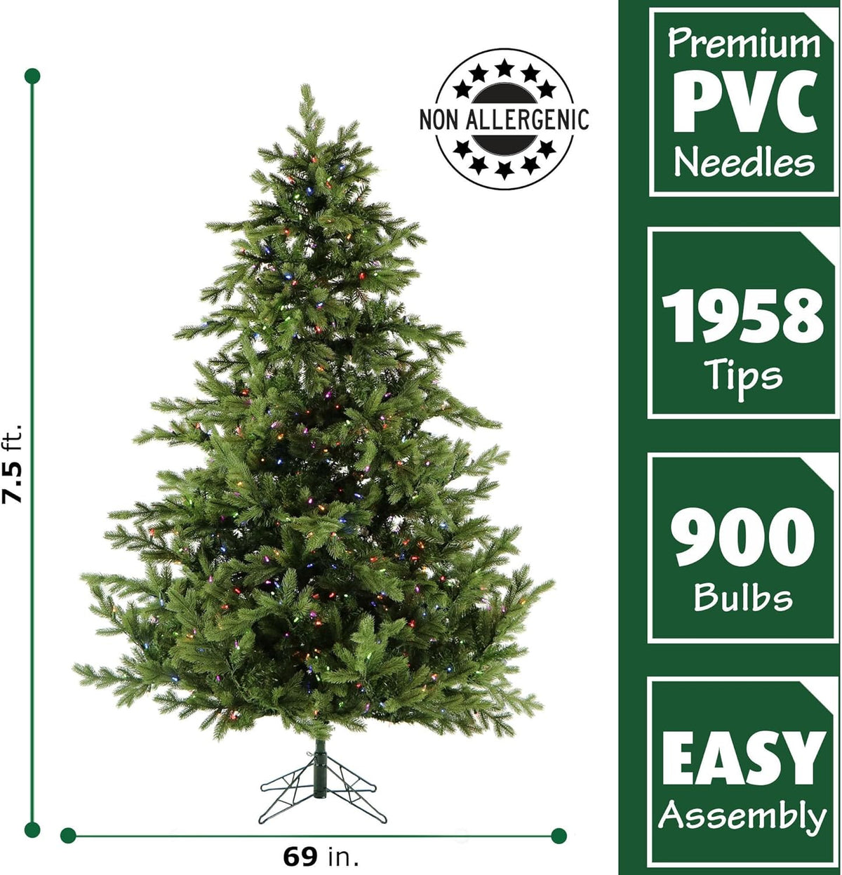 Fraser Hill Farm 7.5-Ft. Foxtail Pine Artificial Christmas Tree with Dual Multicolor & Warm White