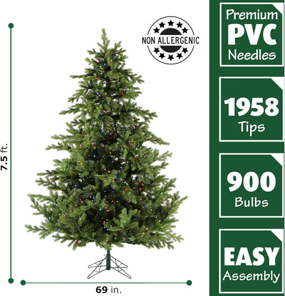 Fraser Hill Farm 7.5-Ft. Foxtail Pine Artificial Christmas Tree with Dual Multicolor & Warm White