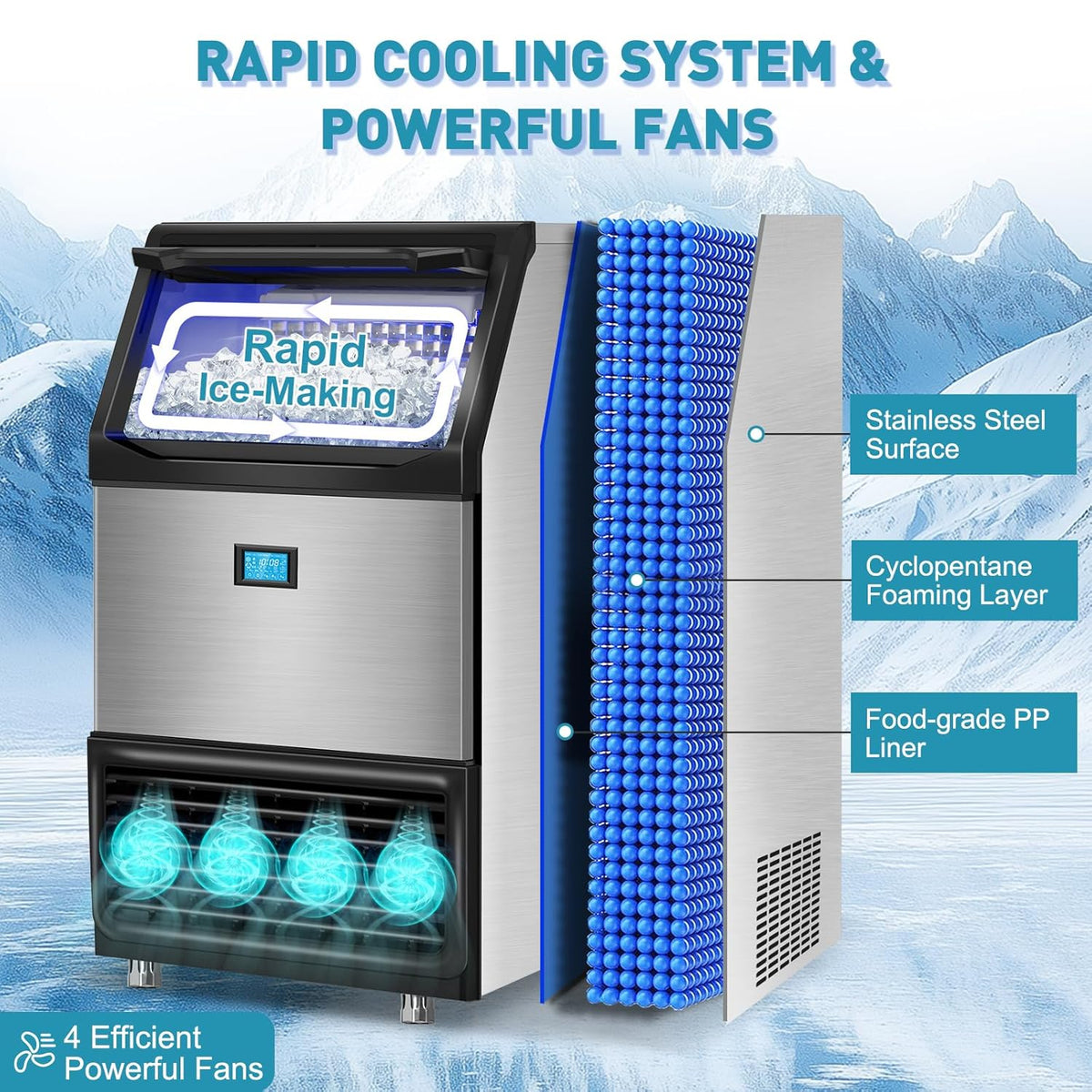 Commercial Ice Maker Machine 550LBS/24H with 185LBS Large Ice Storage Bin, 162Pcs Clear Ice Cubes