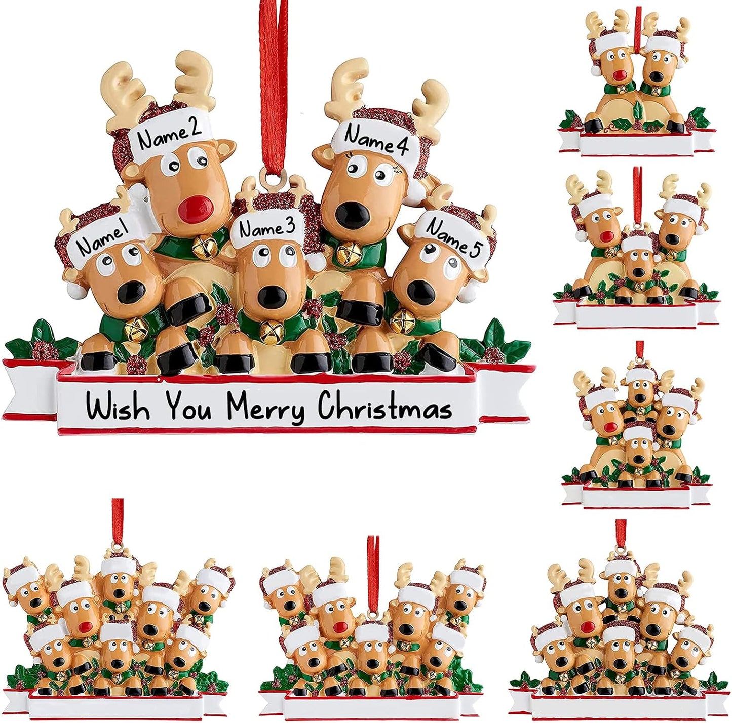 Personalized Deer Christmas Ornaments 2025 Family of 2,3,4,5,6,7,8 Custom Name Reindeer Xmas