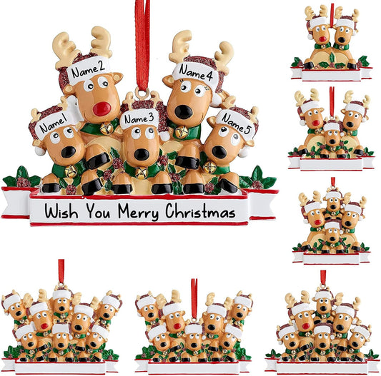 Personalized Deer Christmas Ornaments 2025 Family of 2,3,4,5,6,7,8 Custom Name Reindeer Xmas
