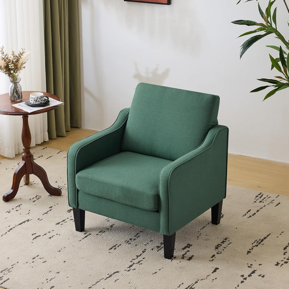 VINGLI Accent Chair for Living Room Chairs Dark Green Reading Chair for Bedroom Scooped Arm Chair
