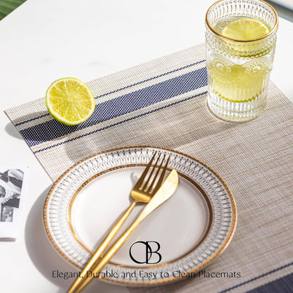 Placemats Set of 12 - Easy Clean Woven Vinyl Placemats for Dining Table, Indoor/Outdoor Place Mats