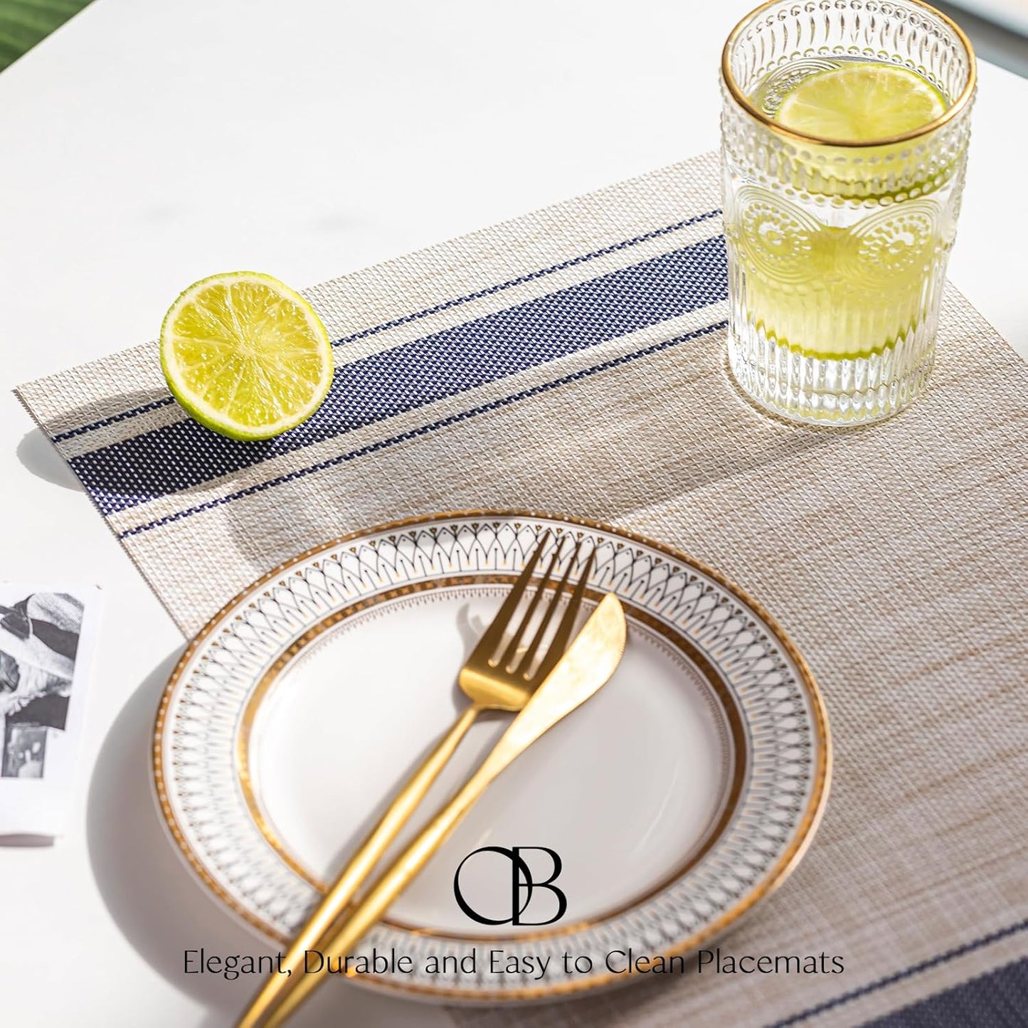 Placemats Set of 6 - Easy Clean Woven Vinyl Placemats for Dining Table, Indoor/Outdoor Place Mats