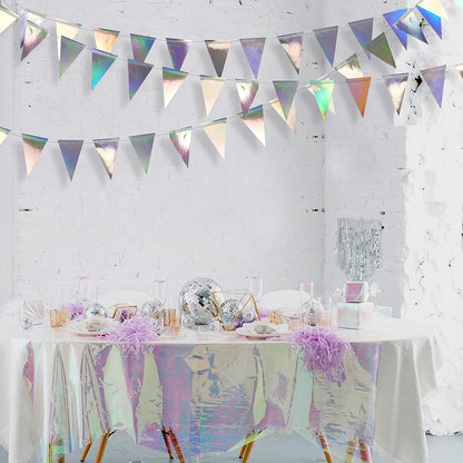 40Ft Iridescent Party Decorations Holographic Hanging Triangle Pennant Banner Flag Bunting Garland