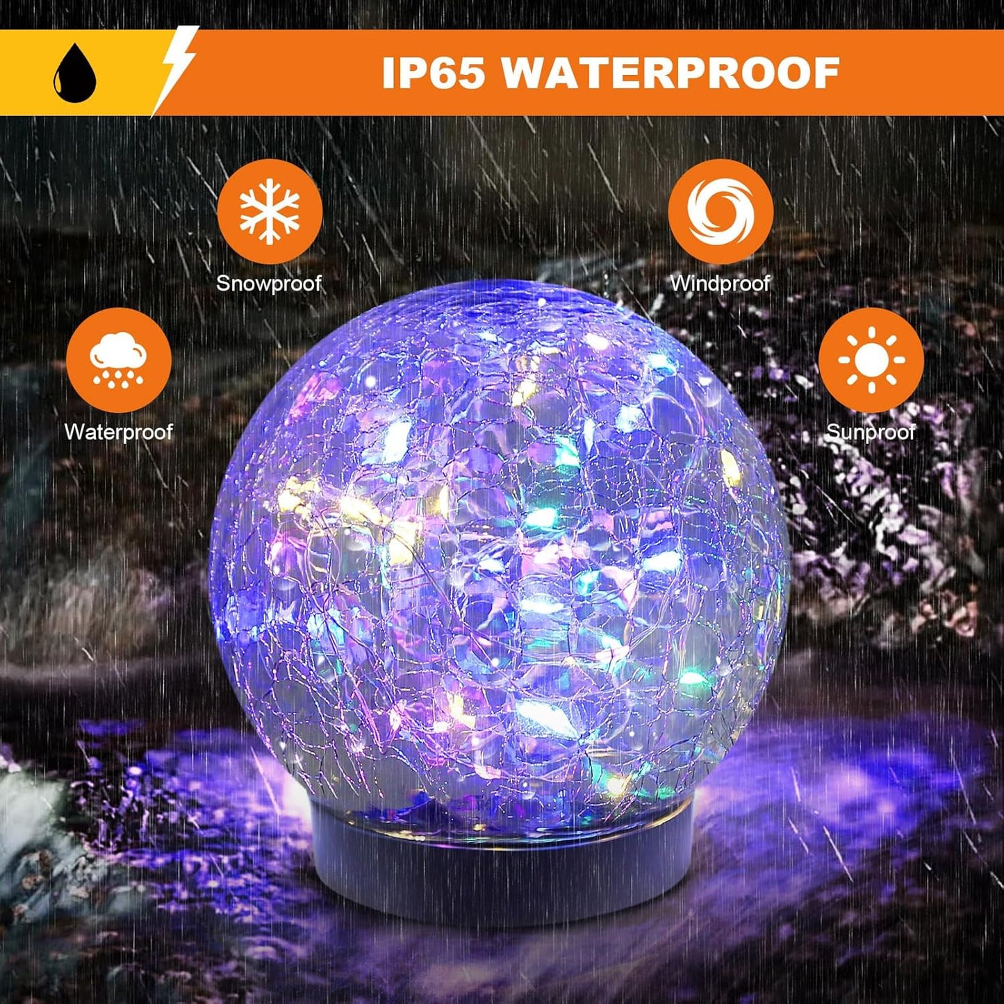 Solar Globe Lights Outdoor Waterproof-Solar Balls-Solar Garden Lights-Orbs for Outside 2 Pack