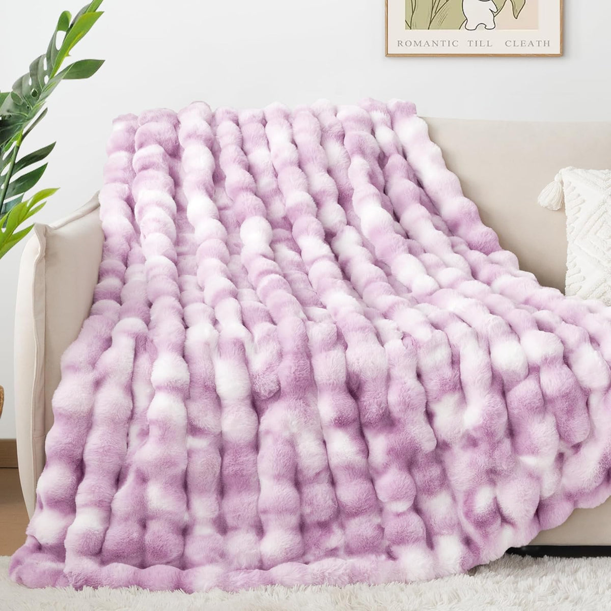 Touchat Luxury 1000GSM Faux Rabbit Fur Throw Blanket for Women, Super Heavy Warm Cozy Blankets for