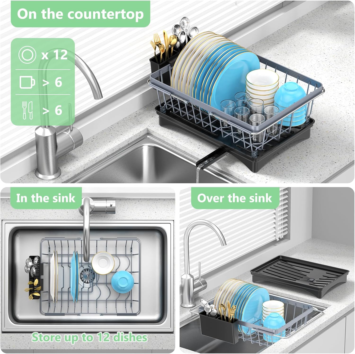 LEMIKKLE Expandable Dish Drying Rack- Space-Saving Dish Rack, Dish Drainers for Kitchen Counter