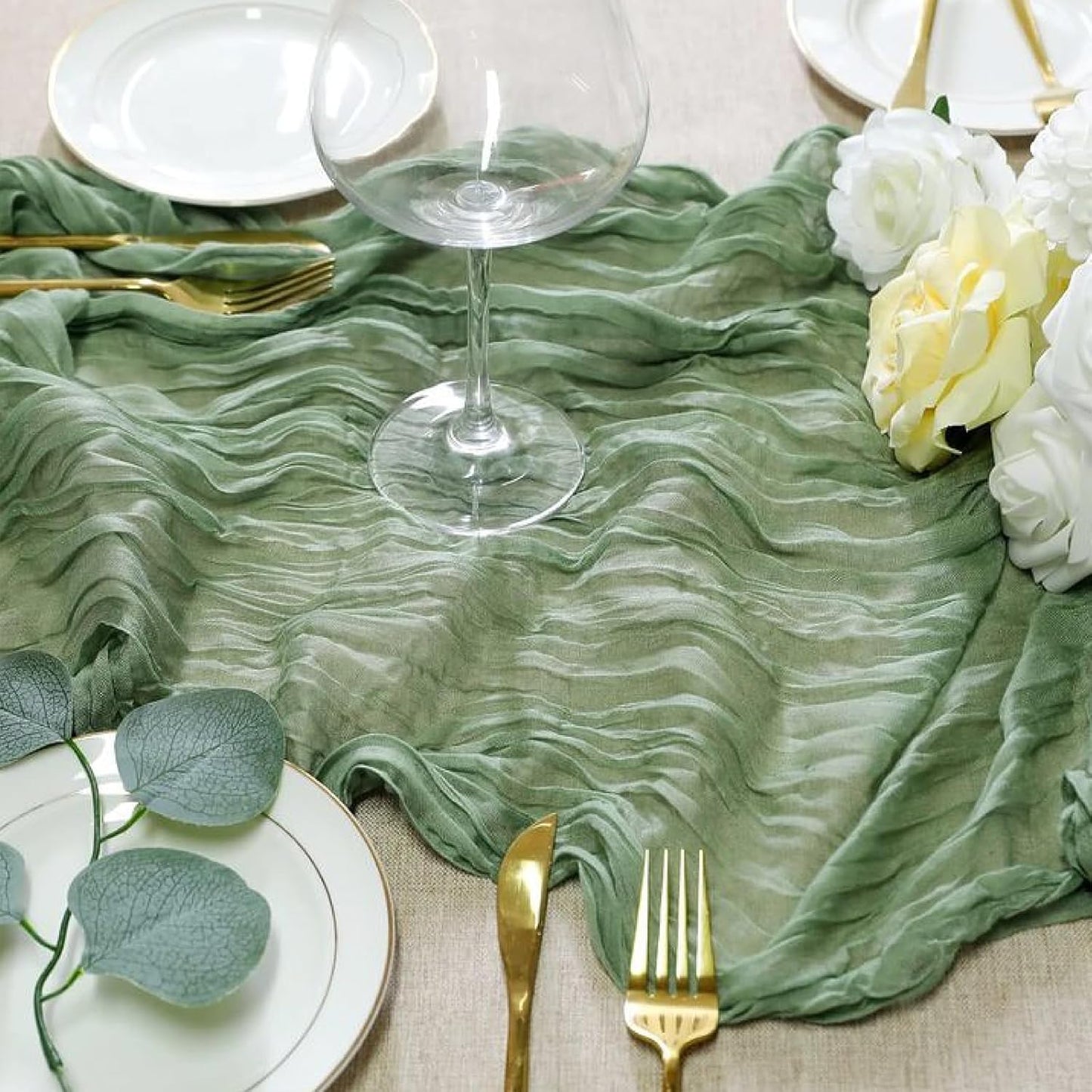 Sioloc 5 Pack Sage Green Cheesecloth Table Runner Fall Autumn Decor for Home 10ft Table Cloth for