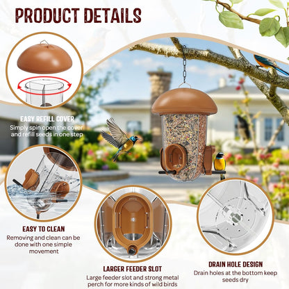 LONA Bird Feeders for Outdoors Hanging – 3 Separate Compartments, 3 Feeding Ports, Weatherproof