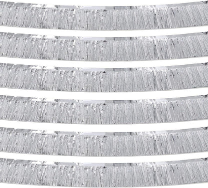 Silver Foil Fringe Garland 10FT 6packs, Metallic Foil Tinsel Fringe Banners for Parade Float