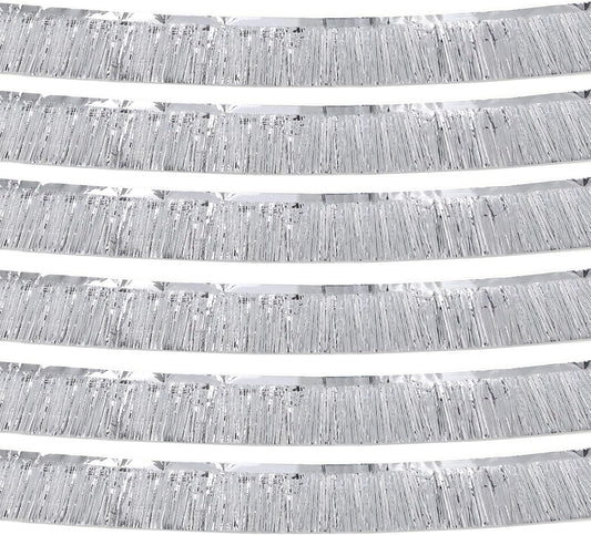 Silver Foil Fringe Garland 10FT 6packs, Metallic Foil Tinsel Fringe Banners for Parade Float