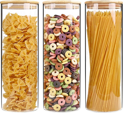 73oz Glass Pasta Storage Jars, Tall Glass Jars with Bamboo Lids, Spaghetti Container, Set of 3