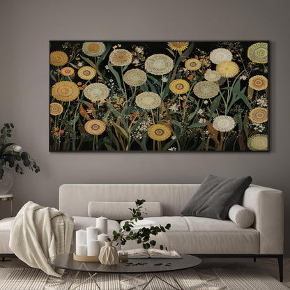 SIGNWIN 36"x72" Extra Large Framed Wall Art Whimsical Dandelion Field in Yellow and Green, Playful
