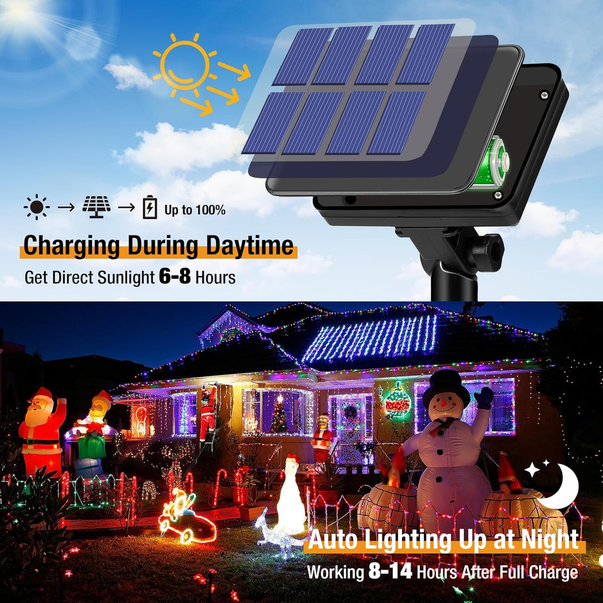 4 Pack Solar String Lights for Outside - 320LED 132FT Solar Fairy Lights Outdoor Waterproof 8