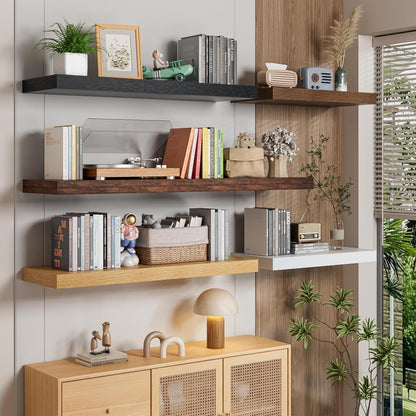 Heimlove 12" Deep Walnut Floating Shelves for Wall, 24 Inch Wall Shelf Bathroom Shelves Set of 2