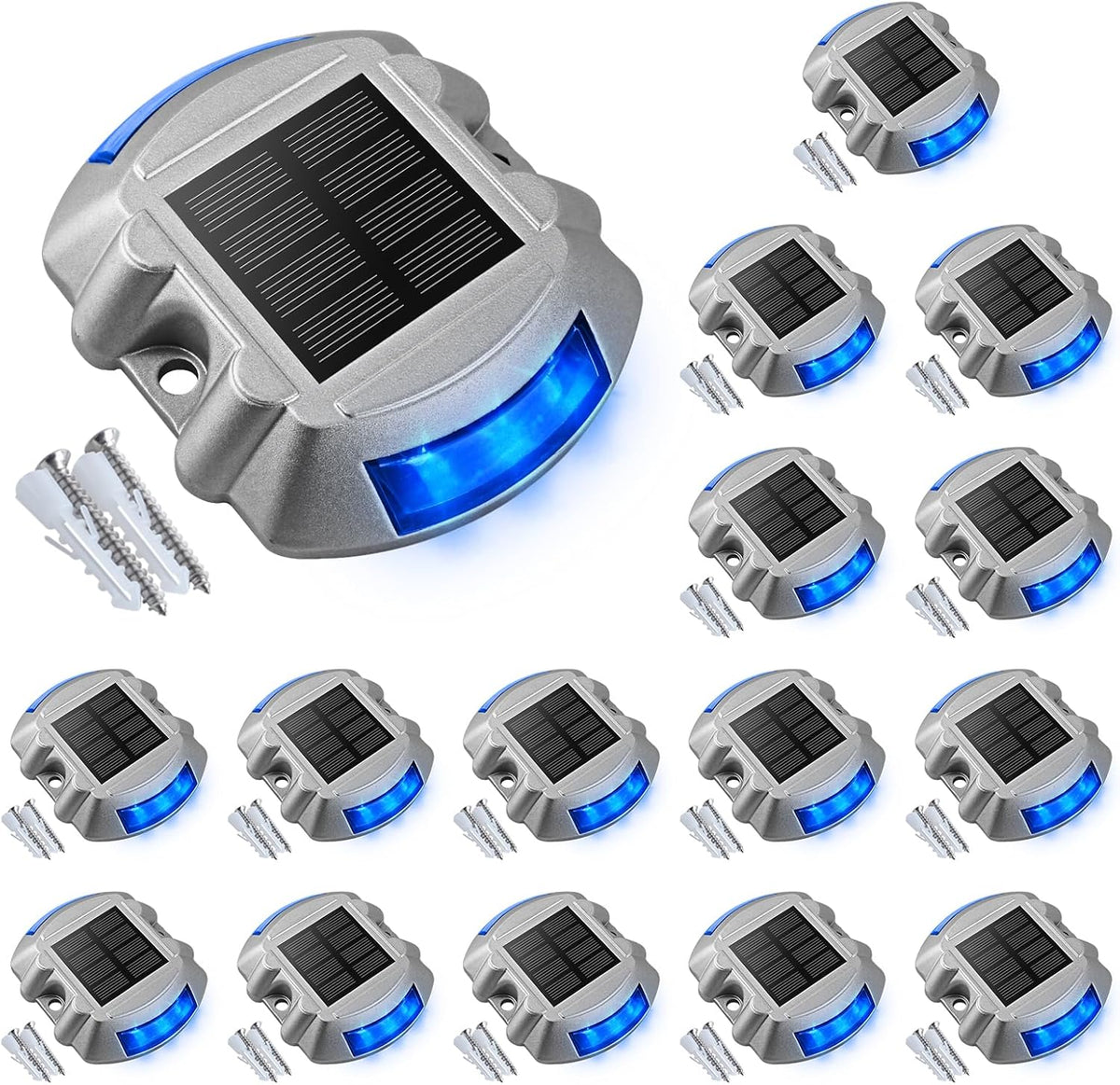 VOLISUN Solar Deck/Dock Lights, 16-Pack Led IP67 Waterproof Outdoor Warning Step Lights for