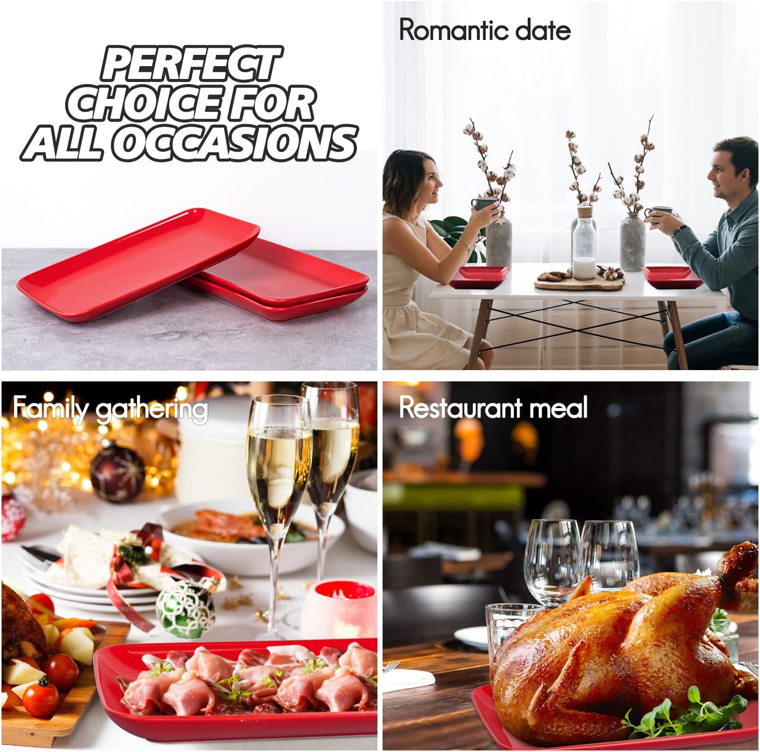 DELLING 3 Pack Rectangular Serving Platter and Trays, 12" Appetizer/Salad/Dessert Plates