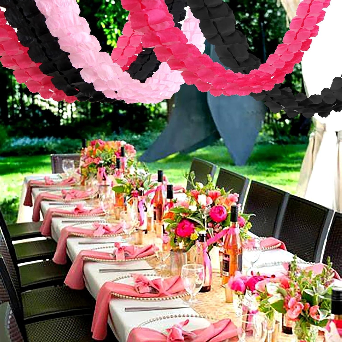 Hot Pink Black Party-Decorations Streamers Garland - 157Ft Four-Leaf Clover Hanging Banner, Wedding