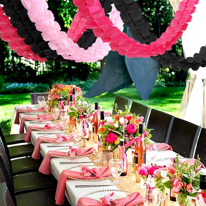 Hot Pink Black Party-Decorations Streamers Garland - 157Ft Four-Leaf Clover Hanging Banner, Wedding