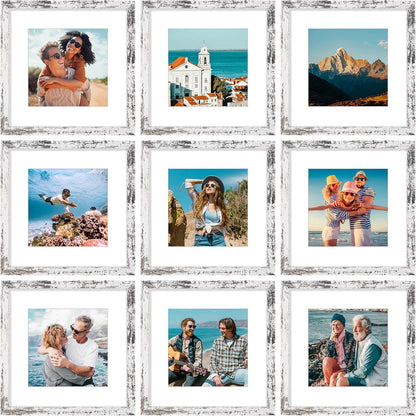Vittanly 12x12 Picture Frames Set of 9, Shatter Resistant Plexiglass, Display 8x8 Pictures with Mat