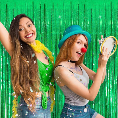 3 Pack Green Streamers Backdrop Jungle Party Decorations Foil Fringe Backdrop Curtains Photo Booth