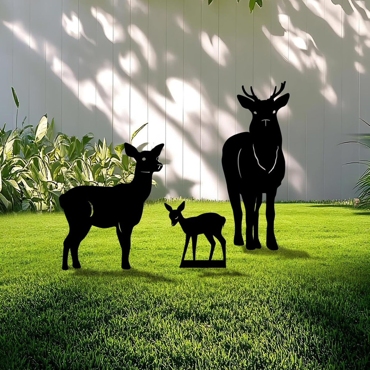 3 Pack Deer Metal Garden Decorative Stakes, Weather Proof Silhouette Statues for Yard