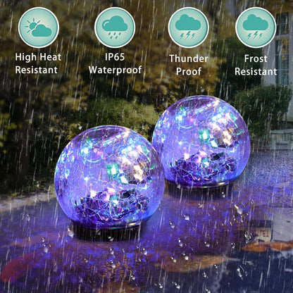Solar Garden Lights Outdoor Waterproof, 6 Pack Cracked Glass Ball Light, Ground Landscape Garden