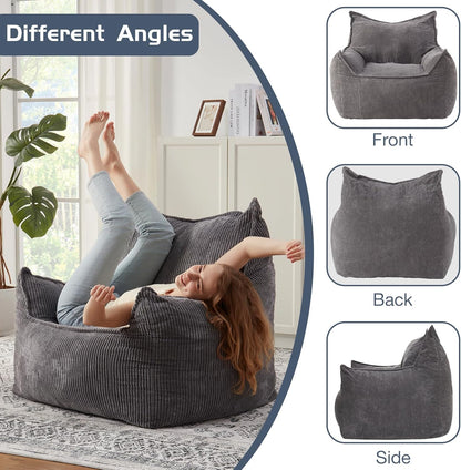 Giant Bean Bag Chair Sofa for Adults Teens, Comfy Corduroy Large Bean Bag Chairs with Armrests for