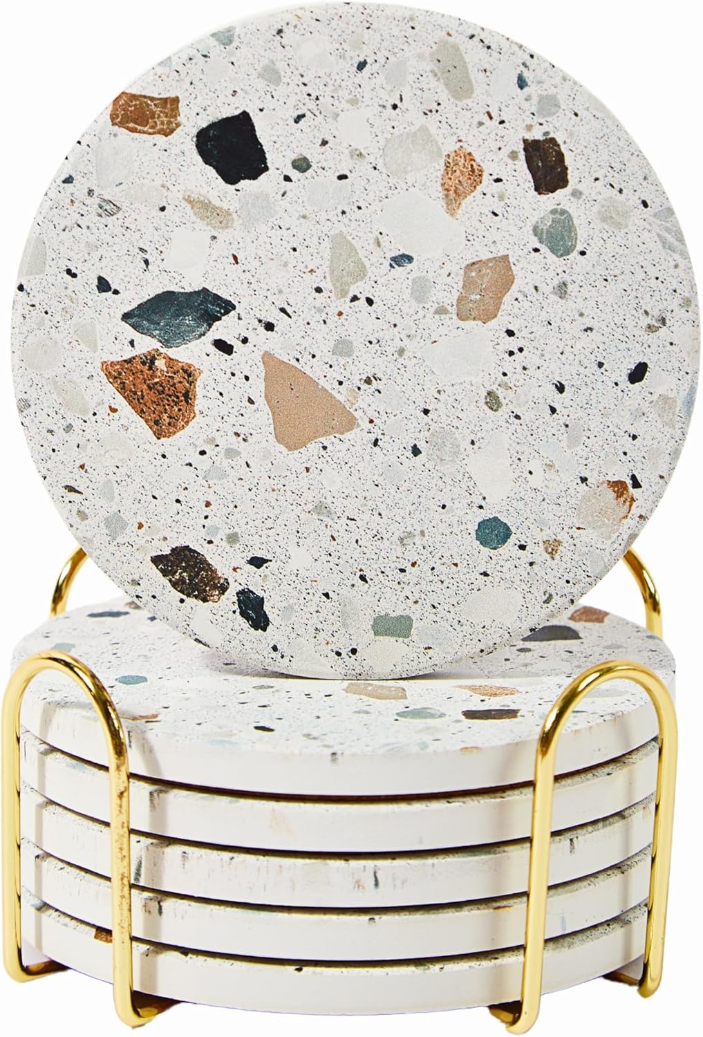 Terrazzo Drink Absorbent Coasters with Holder Set of 6, Ceramic Coaster for Drinks, Coffee Table
