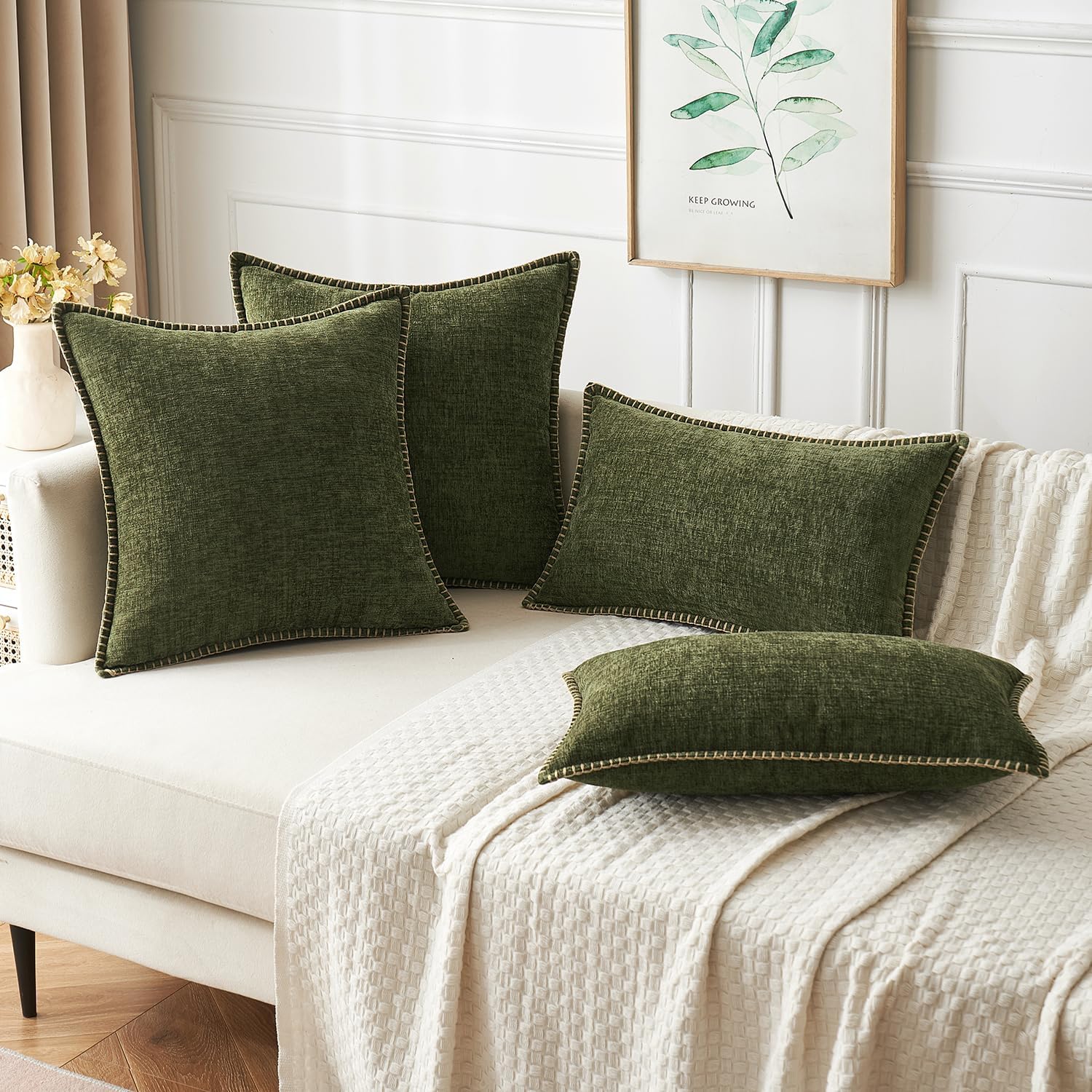 MIULEE Pack of 2 Couch Throw Pillow Covers 24x24 Inch Olive Green Farmhouse Decorative Pillow
