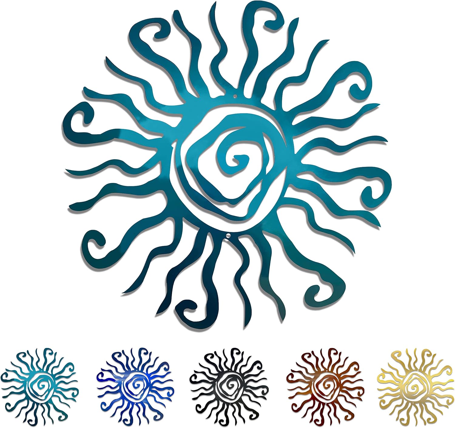 Riverside Designs Wacky Sun Metal Wall Art Indoor/Outdoor Decor - 24" Teal Rust Proof Wall