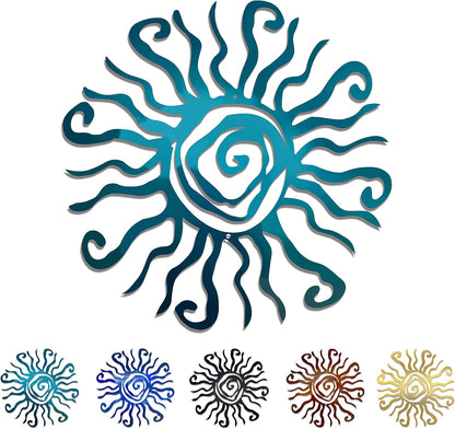 Riverside Designs Wacky Sun Metal Wall Art Indoor/Outdoor Decor - 24" Teal Rust Proof Wall