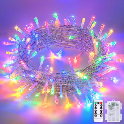 JMEXSUSS Multicolor Christmas Lights Battery Operated with 8 Modes Remote Waterproof, 33ft 100 LED