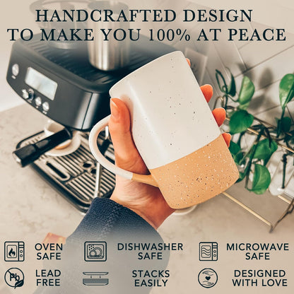 MORA Ceramics 12oz Coffee Mug Set of 4 - Ceramic Tea Cups with Handle - Microwave and Dishwasher