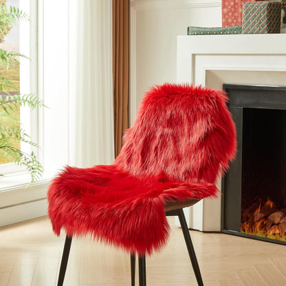 AMTOVO Faux Fur Rug, Red Small Area Rug, Fluffy Sheepskin Rug, Fuzzy Ultra Soft 2 x 3 ft Shag Rugs