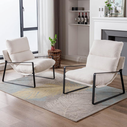 DUOMAY Modern White Sherpa Accent Chair, Comfy Lounge Lazy Chair with Metal Leg, Mid-Century Corner