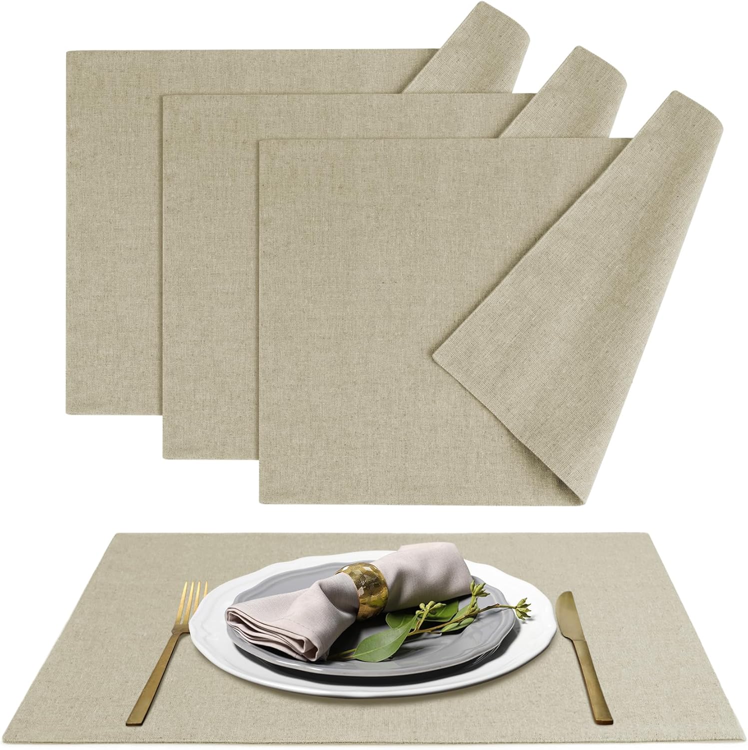 MANSPHIL Cloth Placemats Set of 4, Washable Thick Faux Linen Place Mats Heat Resistant Double Layer