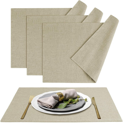 MANSPHIL Cloth Placemats Set of 4, Washable Thick Faux Linen Place Mats Heat Resistant Double Layer