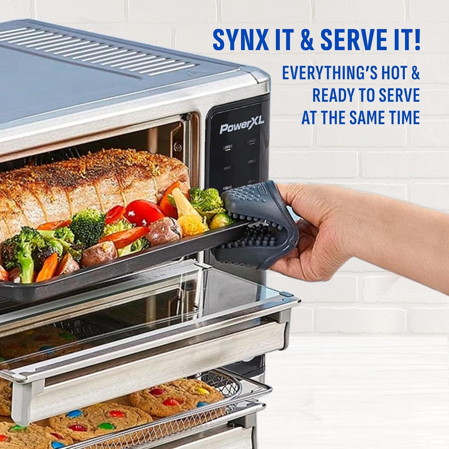 PowerXL SmartSynx Dual Door Oven, 8 Quick-Touch Cooking Presets including Air Fry, Toast, Bake