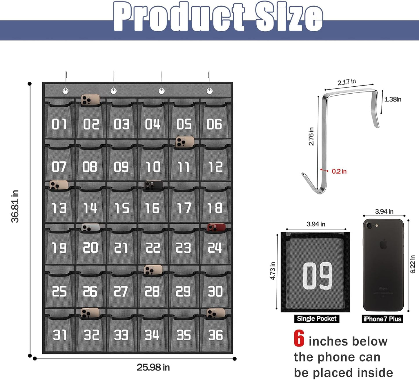 Loghot Classroom Accessories Closet Pocket Chart for Cell Phones Holder Wall Door Hanging Organizer