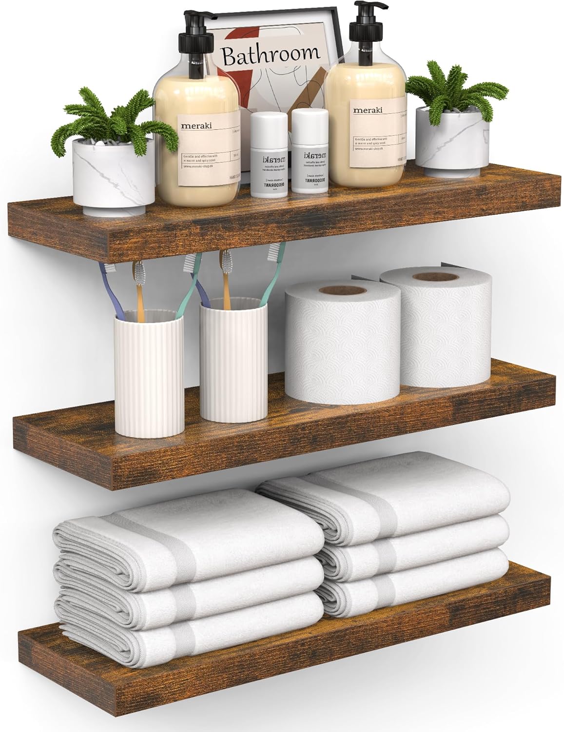 BAYKA Bathroom Floating Shelves for Wall – Bathroom Shelf Over Toilet Farmhouse Rustic Wood for