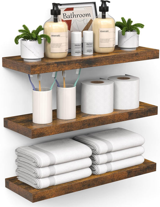 BAYKA Bathroom Floating Shelves for Wall – Bathroom Shelf Over Toilet Farmhouse Rustic Wood for