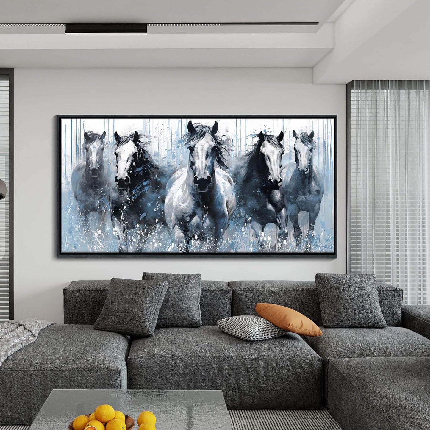 DUNHUANG ART Running Horses Canvas Wall Art - Equine Themed Galloping Animals in the Sand - Rustic
